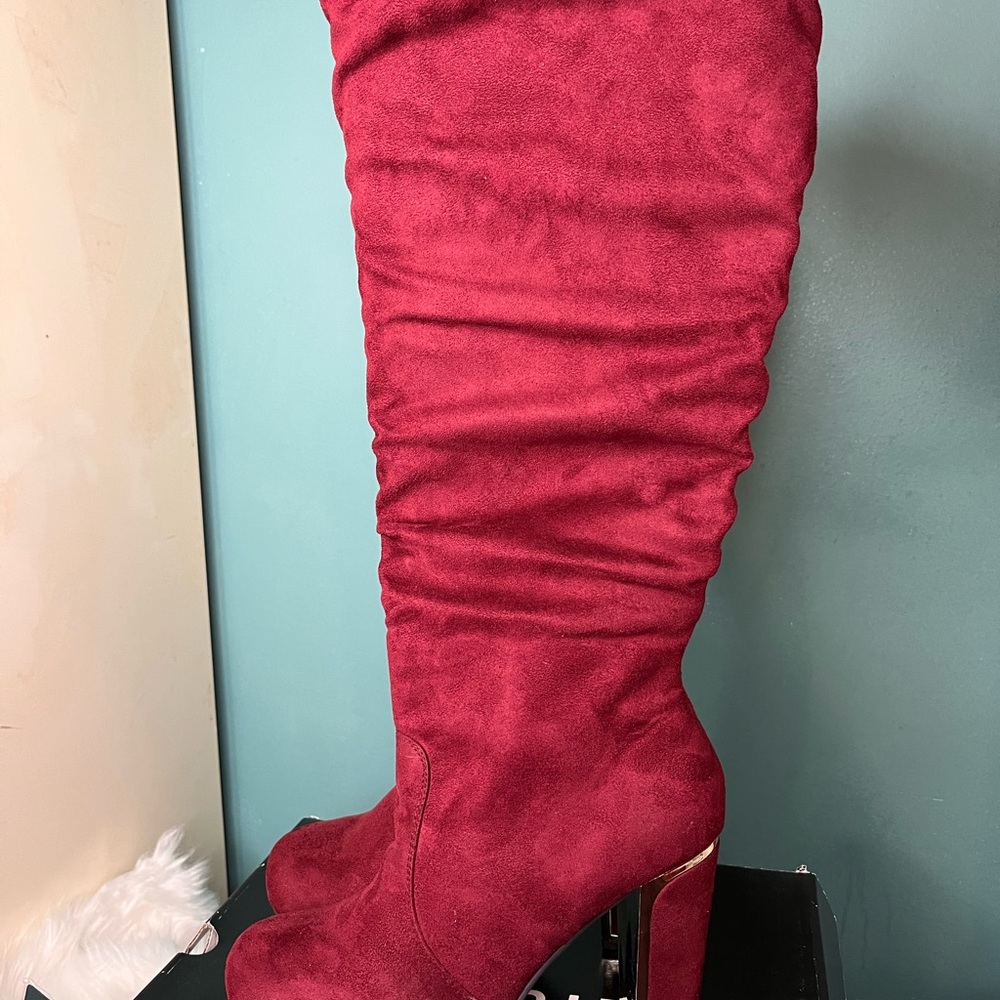 Torrid wide leg suede burgundy knee boots